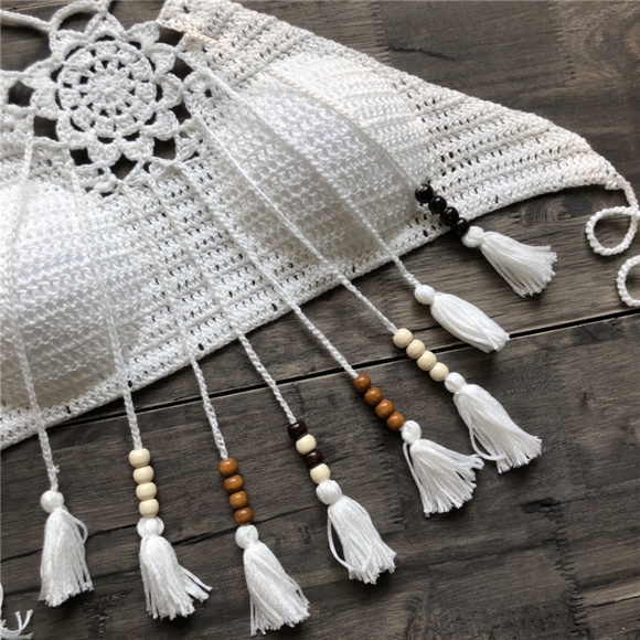 Bohemian Crochet Tassel Beaded Floral Crop Top - Picture 12 of 16